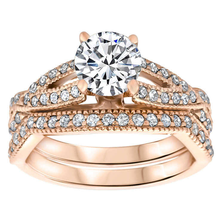 Criss Cross Diamond Wedding Set - Lexi Set - Moissanite Rings