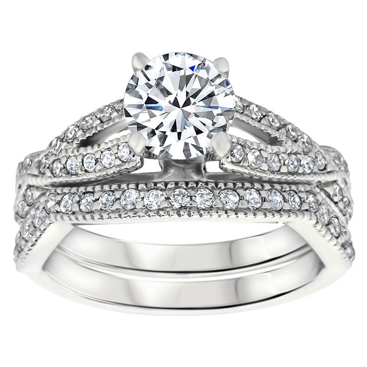 Criss Cross Diamond Wedding Set - Lexi Set - Moissanite Rings