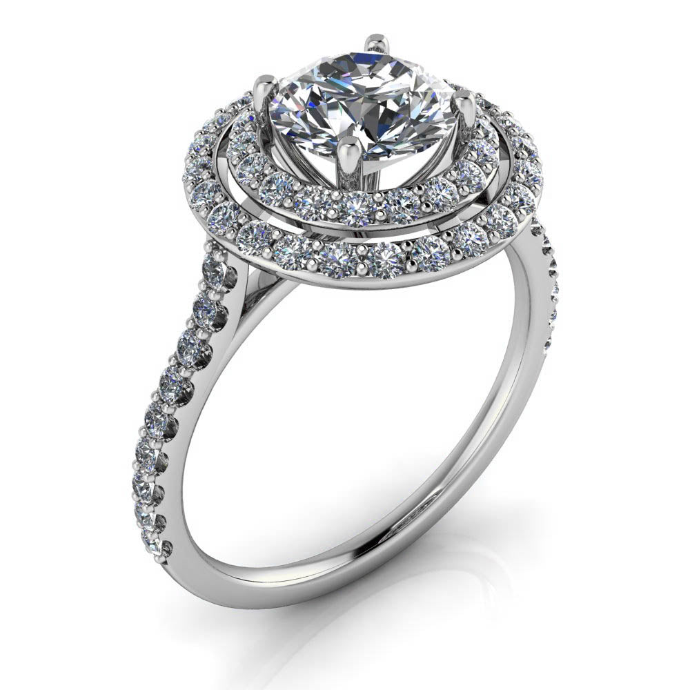 Double Halo Engagement Ring - Donatella - Moissanite Rings