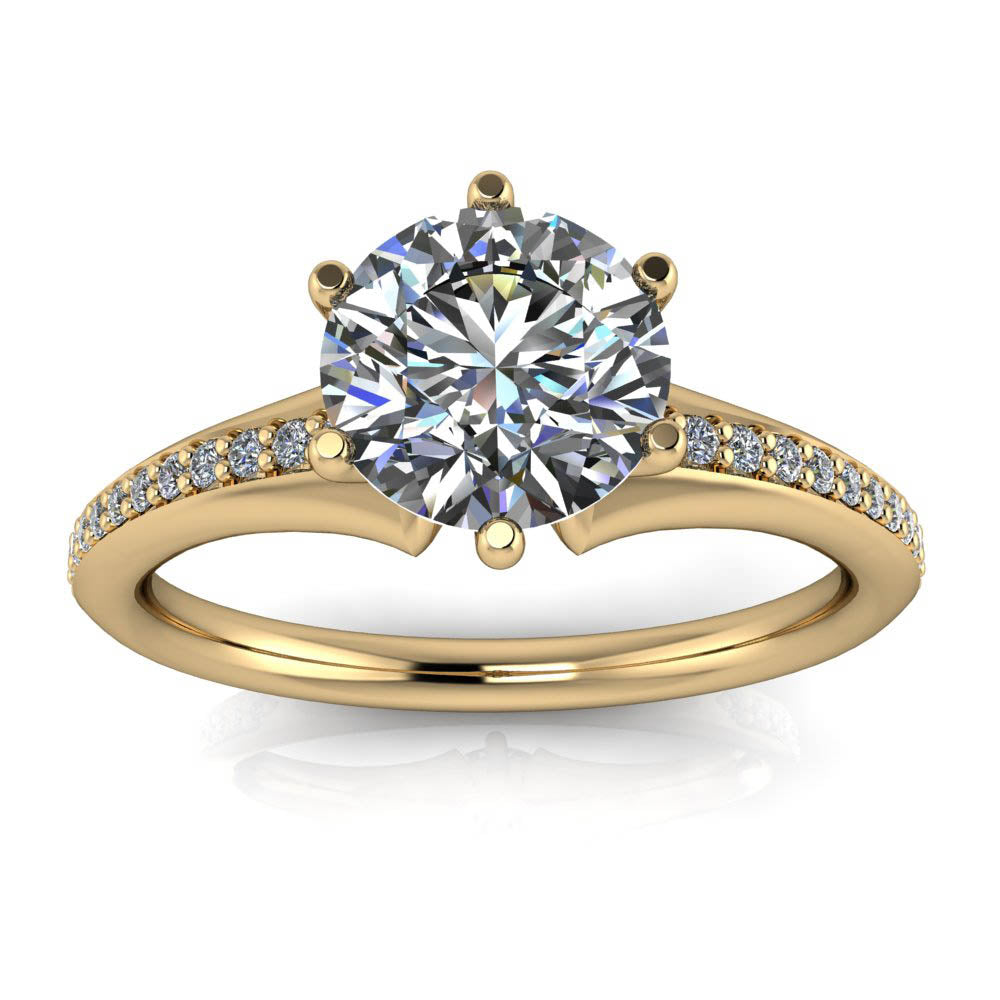 Six Prong Diamond and Moissanite Engagement Ring - Ariel - Moissanite Rings