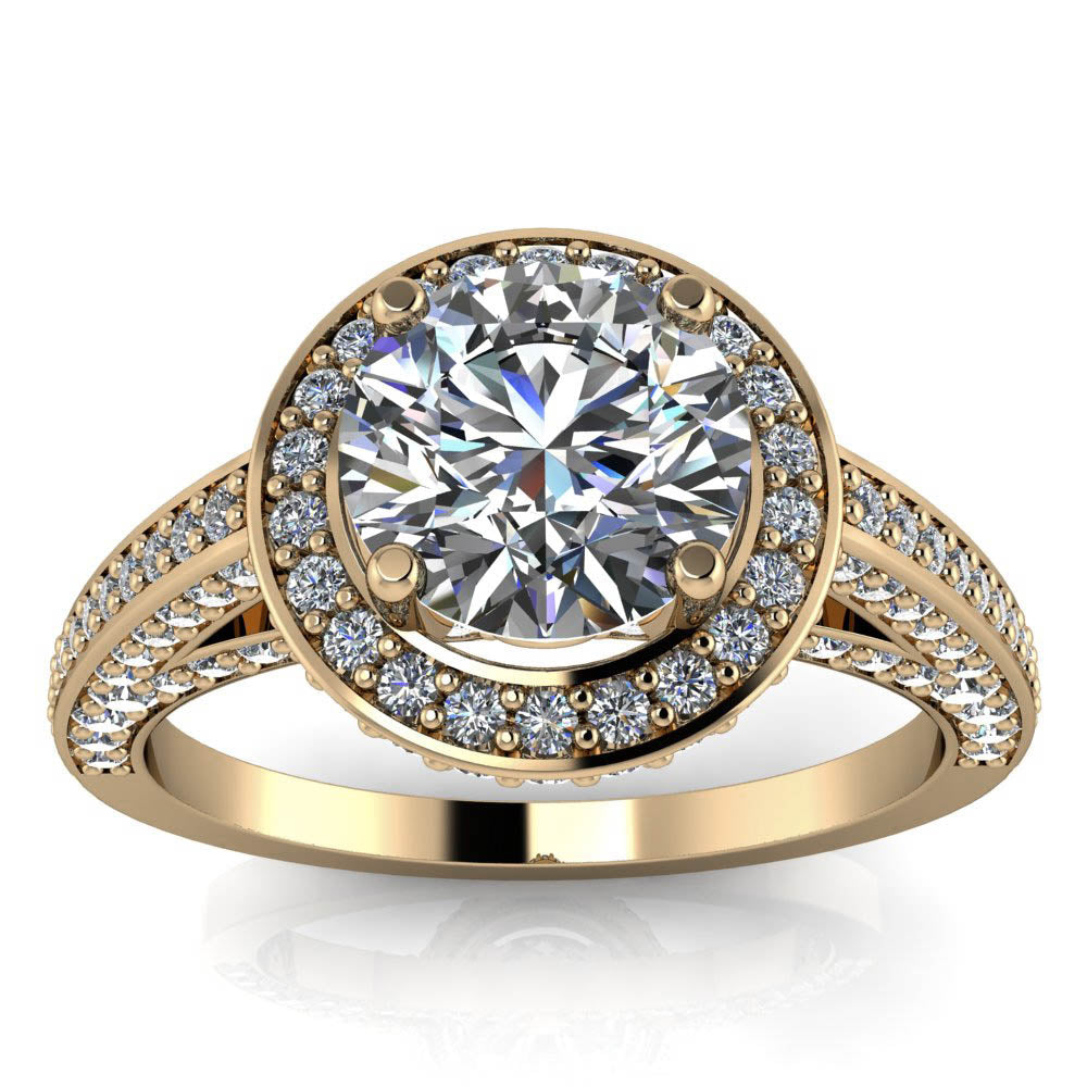 Diamond Halo Round Center Moissanite Engagement Ring - Valentina Round - Moissanite Rings