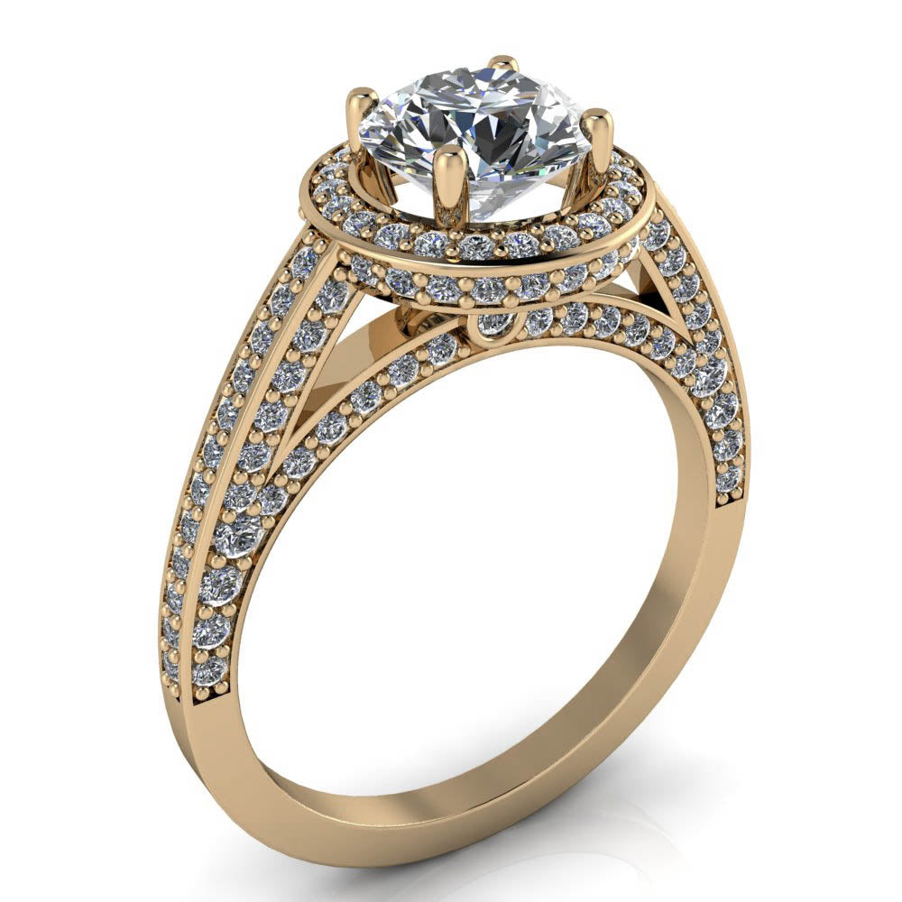 Diamond Halo Round Center Moissanite Engagement Ring - Valentina Round - Moissanite Rings