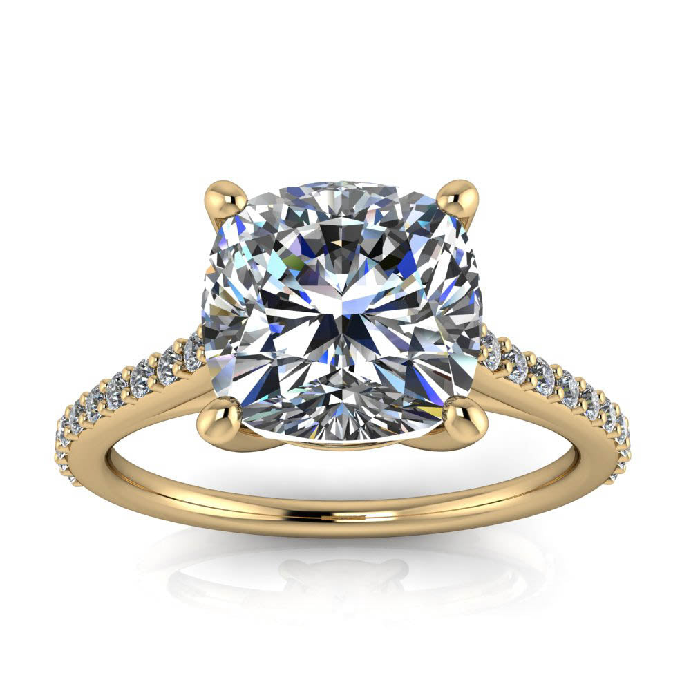 8 mm Cushion Cut Forever One Moissanite and Diamond Engagement Ring - Keeley - Moissanite Rings