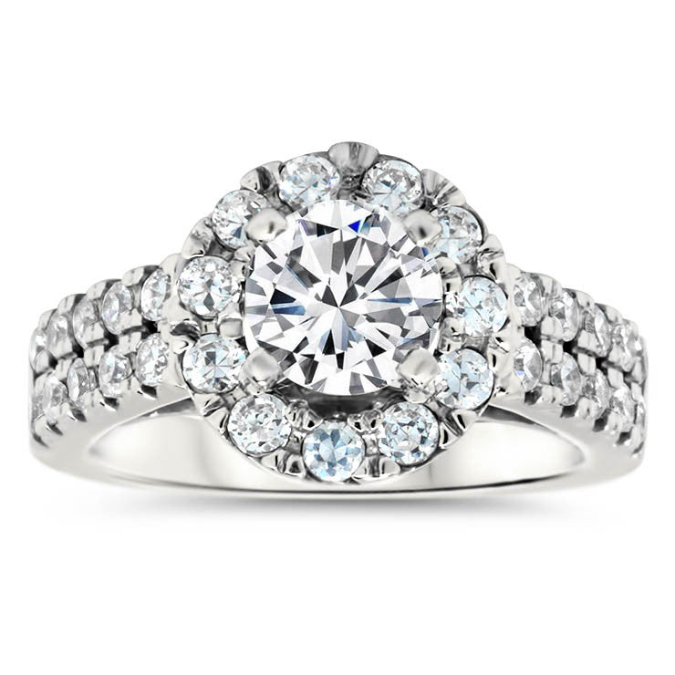 Double Band Diamond Setting Moissanite Center Halo Engagement Ring - Mira - Moissanite Rings