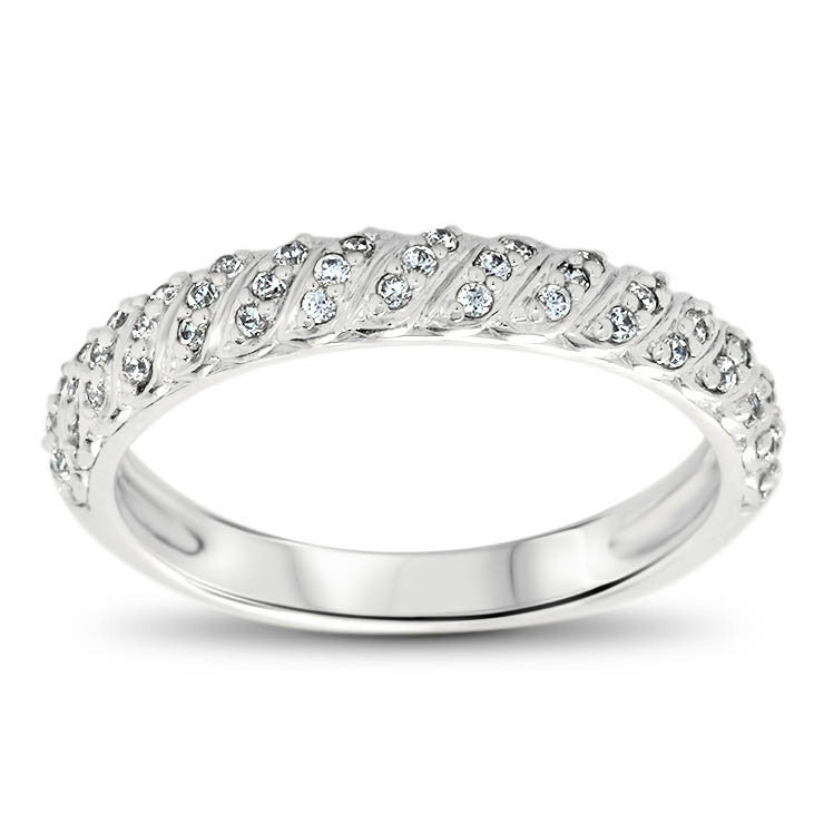 Diamond Accented Wedding Band - Striped Band - Moissanite Rings