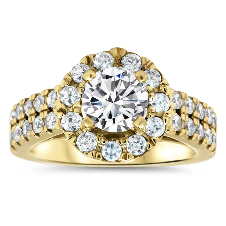 Double Band Diamond Setting Moissanite Center Halo Engagement Ring - Mira - Moissanite Rings