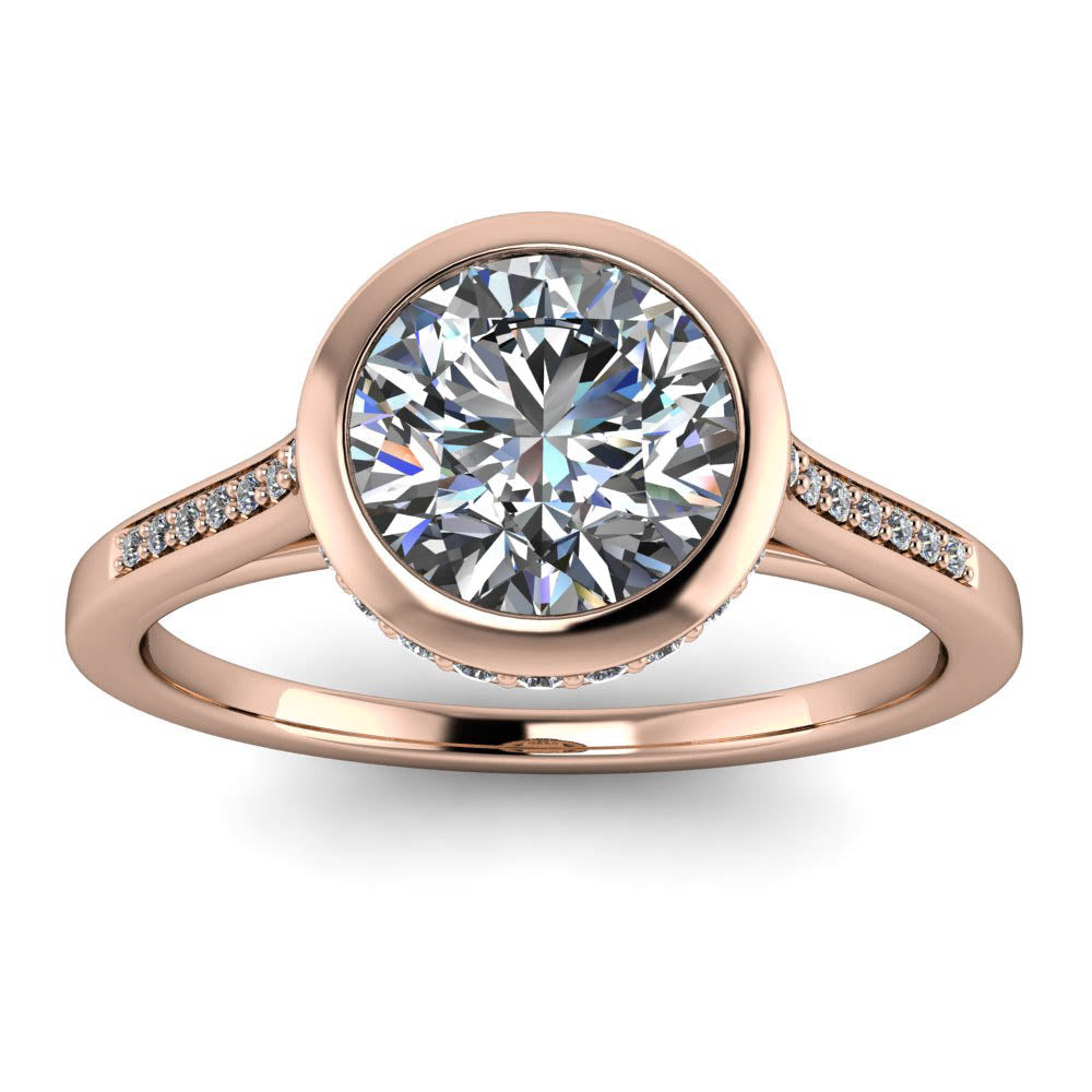 Diamond Bezel Set Moissanite Engagement Ring - Cherish Julie 14k Gold - Moissanite Rings