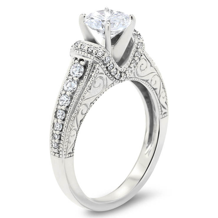 Vintage Inspired Wedding Set Engagement Ring and Band - Vanna Set - Moissanite Rings