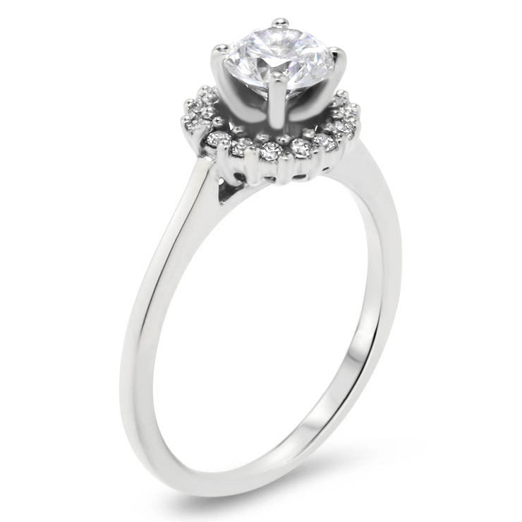 Diamond Halo Raised Moissanite Center Engagement Ring - Mint - Moissanite Rings