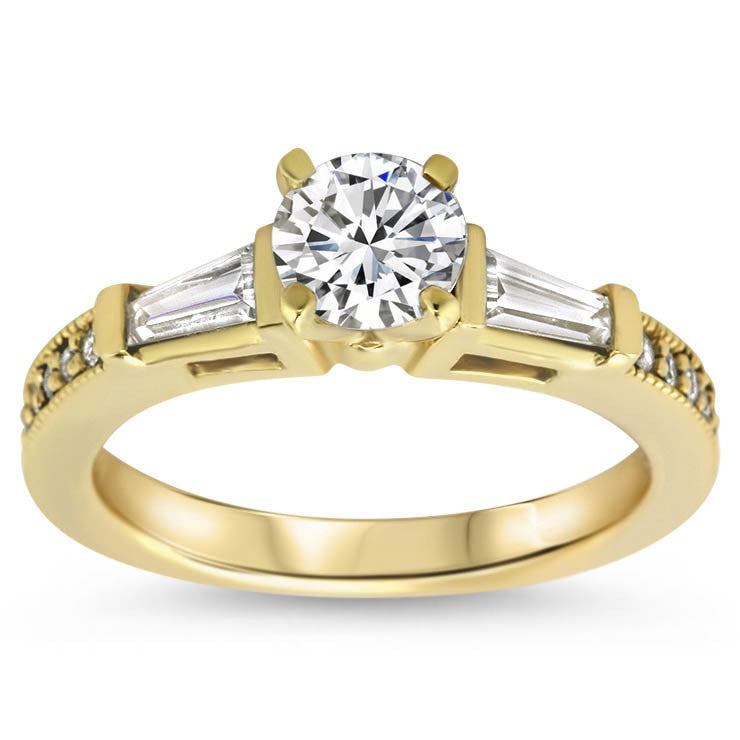 Tapered Baguette Diamond Set Engagement Ring and Wedding Band - Maxine Wedding Set - Moissanite Rings