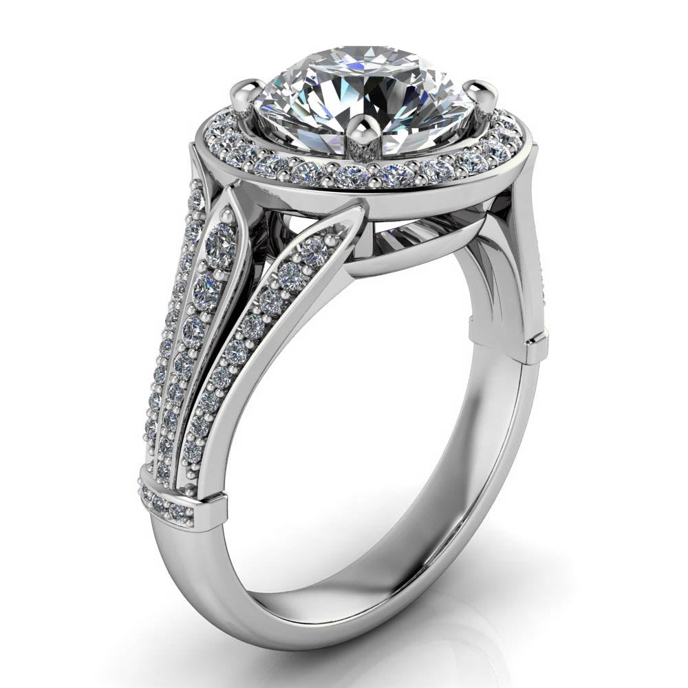 Diamond Halo Moissanite Engagement Ring - Faye - Moissanite Rings