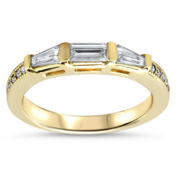 Tapered Baguette Diamond Set Engagement Ring and Wedding Band - Maxine Wedding Set - Moissanite Rings
