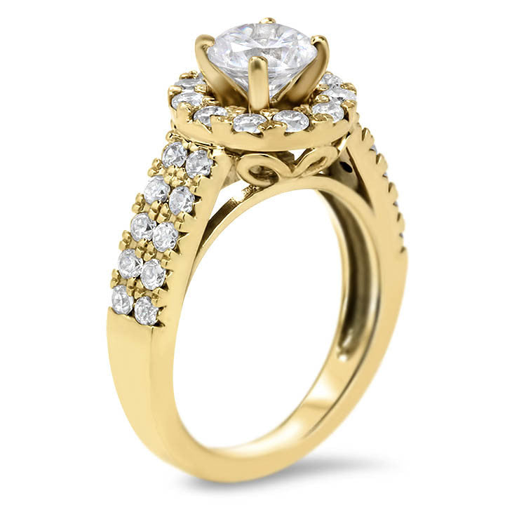 Double Band Diamond Setting Moissanite Center Halo Engagement Ring - Mira - Moissanite Rings
