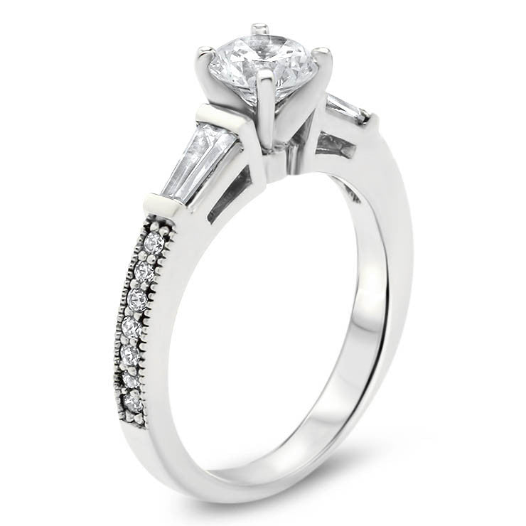 Tapered Baguette Diamond Engagement Ring Setting Moissanite Center  - Maxine - Moissanite Rings