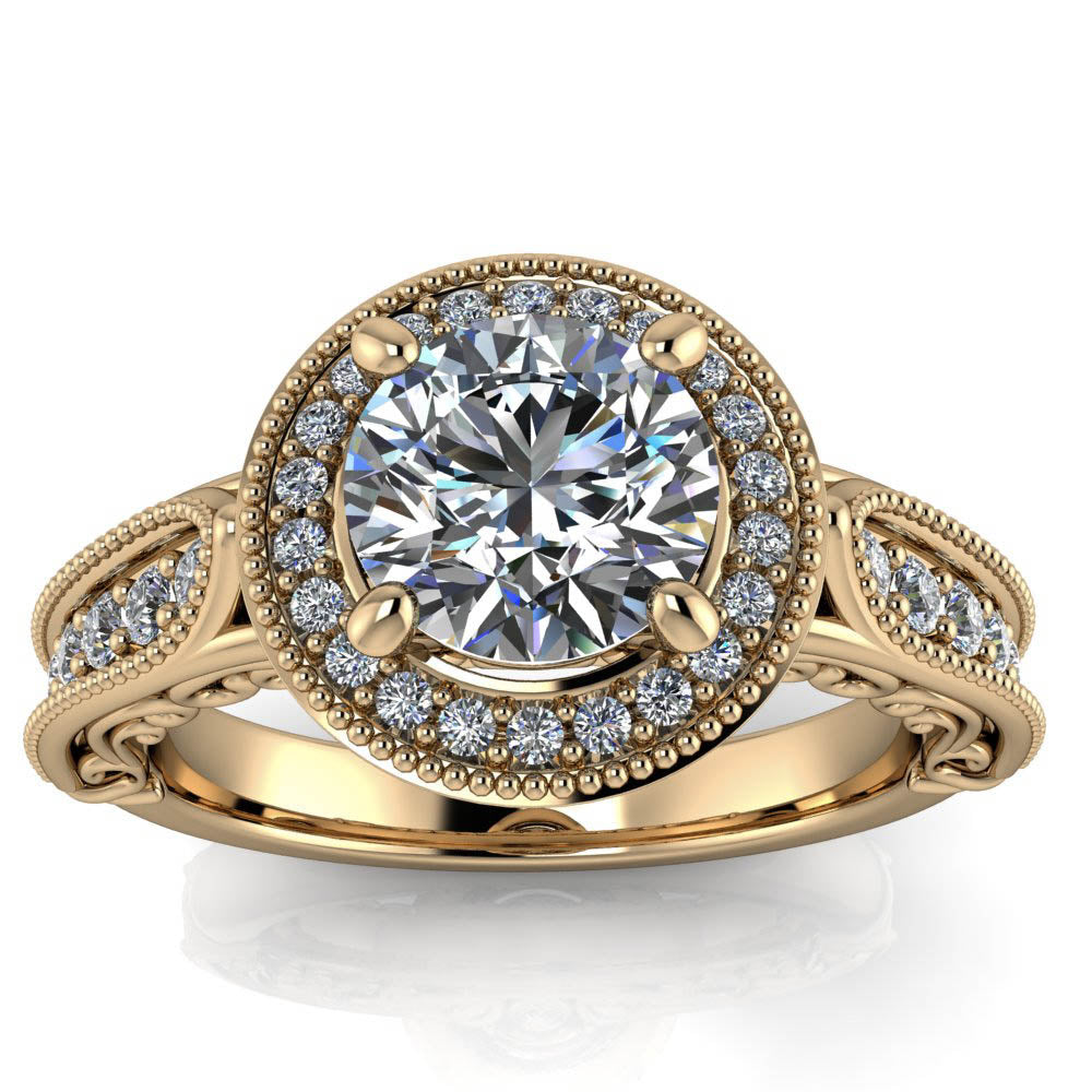 Vintage Halo Moissanite Engagement Ring - Ophelia - Moissanite Rings