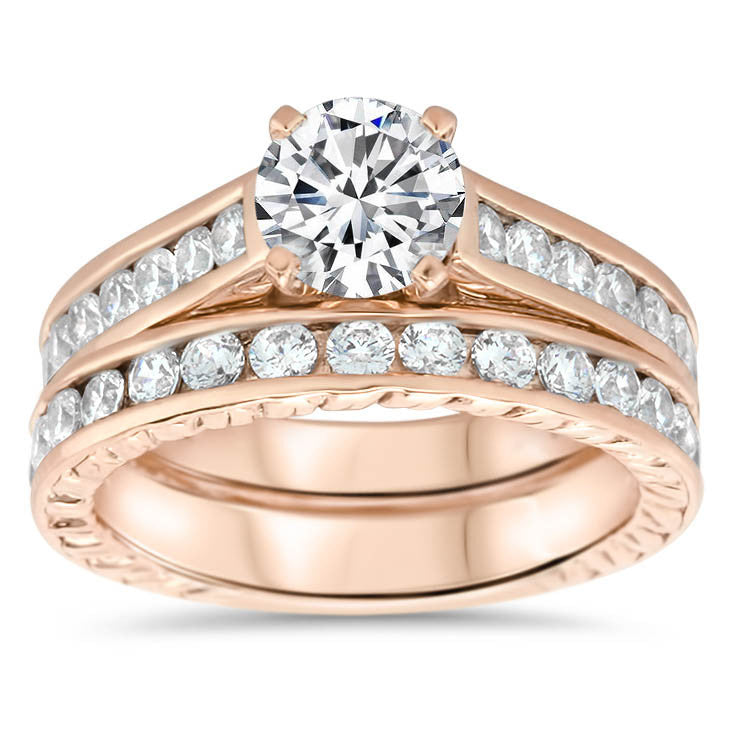 Channel Set Diamond Wedding Set - Channel 8 Set - Moissanite Rings