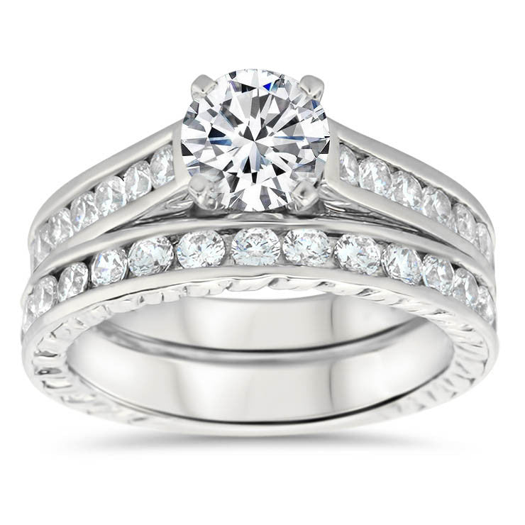 Channel Set Diamond Wedding Set - Channel 8 Set - Moissanite Rings