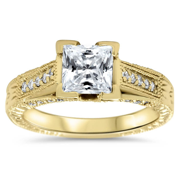 Princess Cut Vintage Inspired Engagement Ring - Lydia - Moissanite Rings