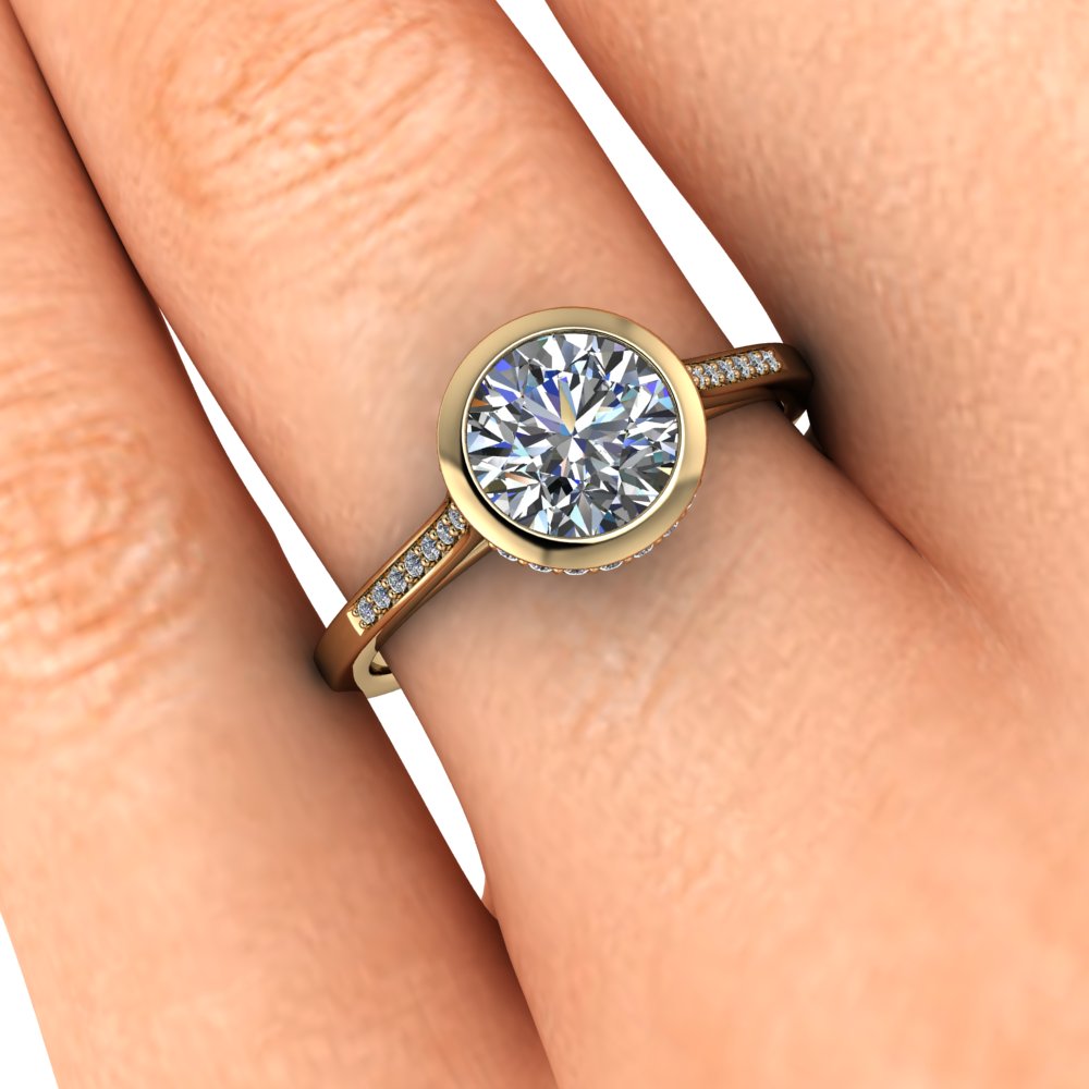 Diamond Bezel Set Moissanite Engagement Ring - Cherish Julie 14k Gold - Moissanite Rings