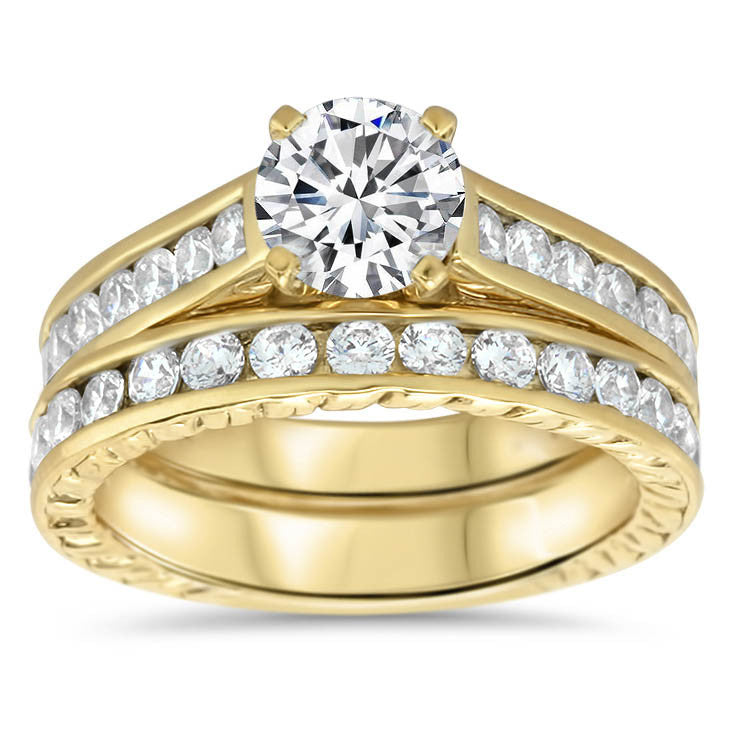 Channel Set Diamond Wedding Set - Channel 8 Set - Moissanite Rings