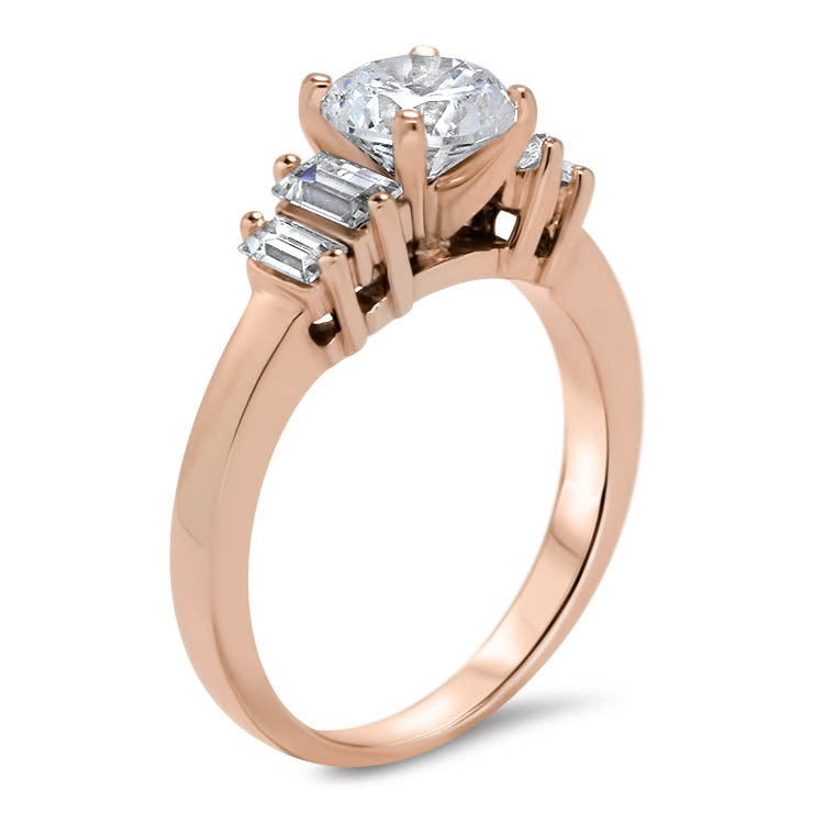 Straight Baguette Diamond Side Stone Engagement Ring - Allure - Moissanite Rings