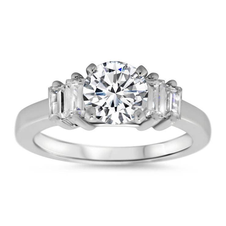 Straight Baguette Diamond Side Stone Engagement Ring - Allure - Moissanite Rings