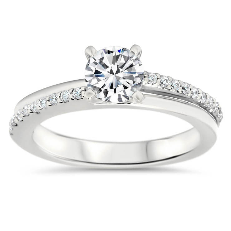 Diamond Bypass Style Moissanite Engagement Ring -  Cas - Moissanite Rings