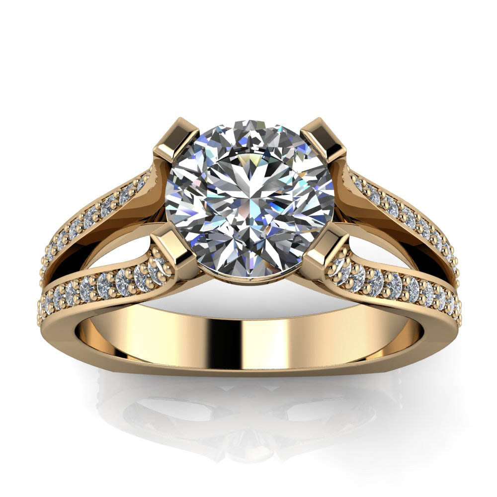 Split Shank Diamond Accented Moissanite Engagement Ring - Samuel - Moissanite Rings