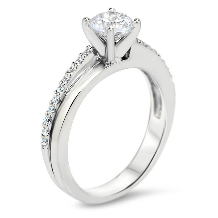 Diamond Bypass Style Moissanite Engagement Ring -  Cas - Moissanite Rings