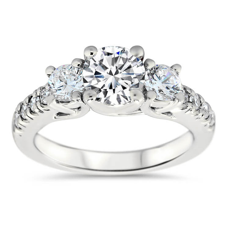 Three Stone Engagement Ring Set - Kimber Wedding Set - Moissanite Rings