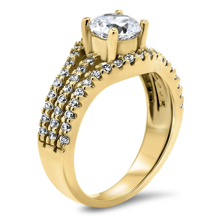 Triple Bands of Diamonds Engagement Ring - Dee - Moissanite Rings