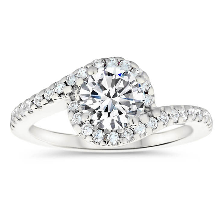 Bypass Diamond Halo Forever One Moissanite Engagement Ring - Whirlwind - Moissanite Rings