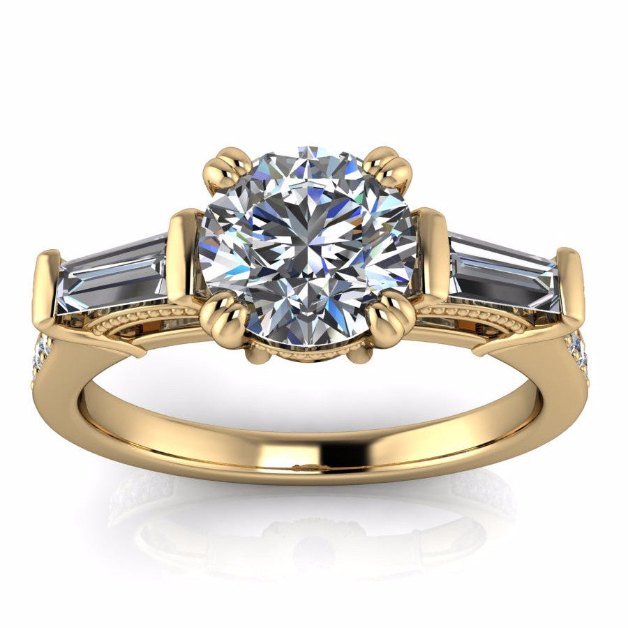 Diamond Baguette Vintage Style Forever One Moissanite Engagement Ring - Venice - Moissanite Rings