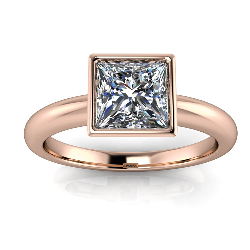 Bezel Set Princess Cut Moissanite Engagement Ring - Amata - Moissanite Rings