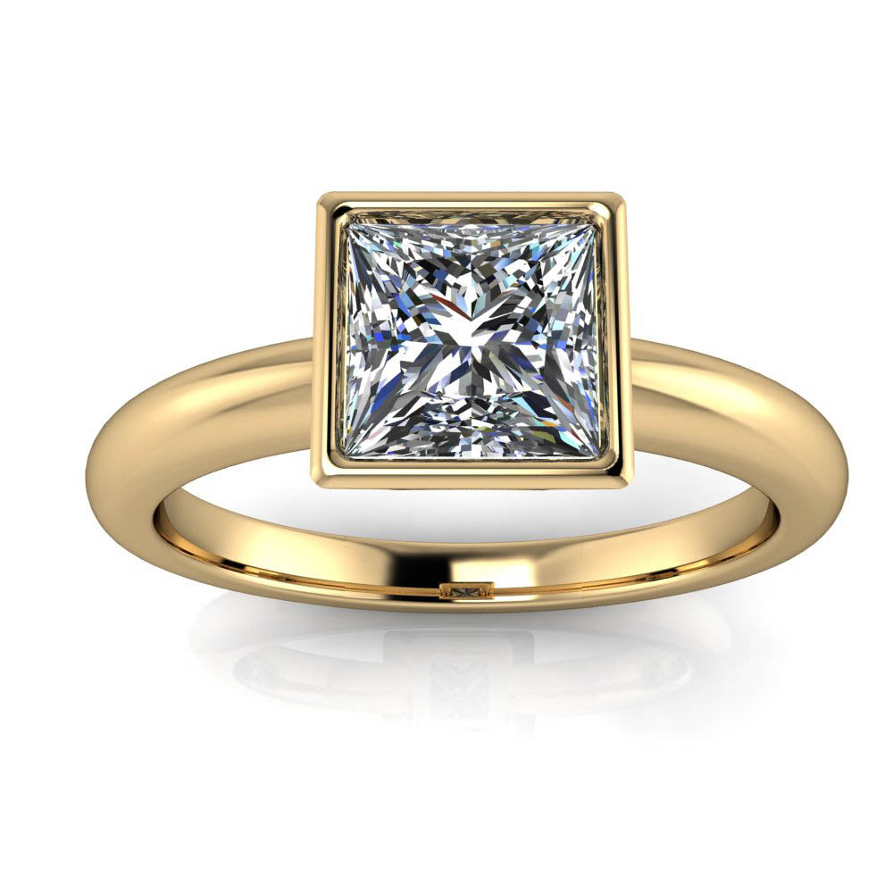 Bezel Set Princess Cut Moissanite Engagement Ring - Amata - Moissanite Rings