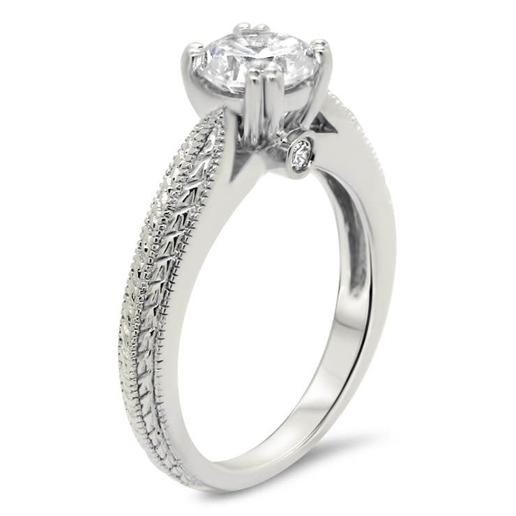 Forever One Moissanite Engraved Solitaire Engagement Ring - Kristen - Moissanite Rings