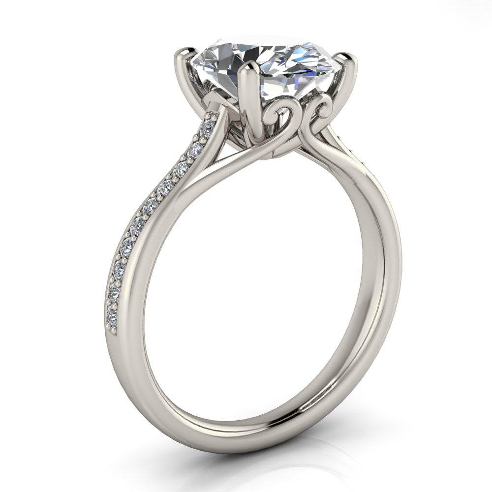 Large Oval Thin Band Engagement Ring Scroll Detail - Norma