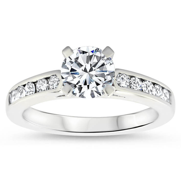 Channel Set Diamond Setting Moissanite Center Engagement Ring - Mona - Moissanite Rings