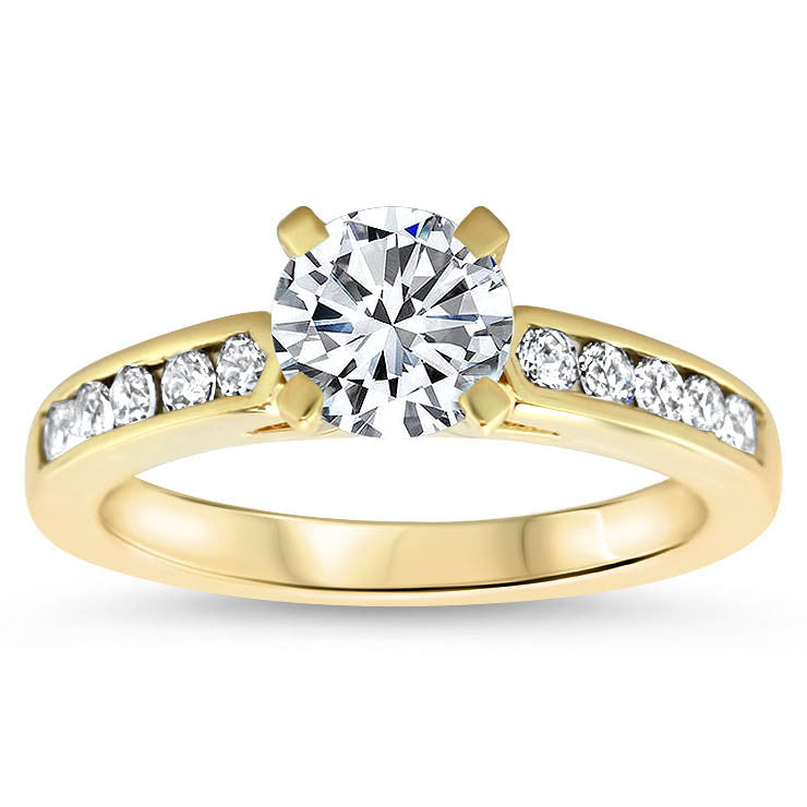 Channel Set Diamond Setting Moissanite Center Engagement Ring - Mona - Moissanite Rings