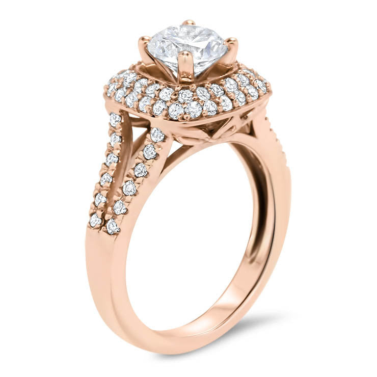 Diamond Pave Halo Split Shank Moissanite Engagement Ring -  Bobbi - Moissanite Rings
