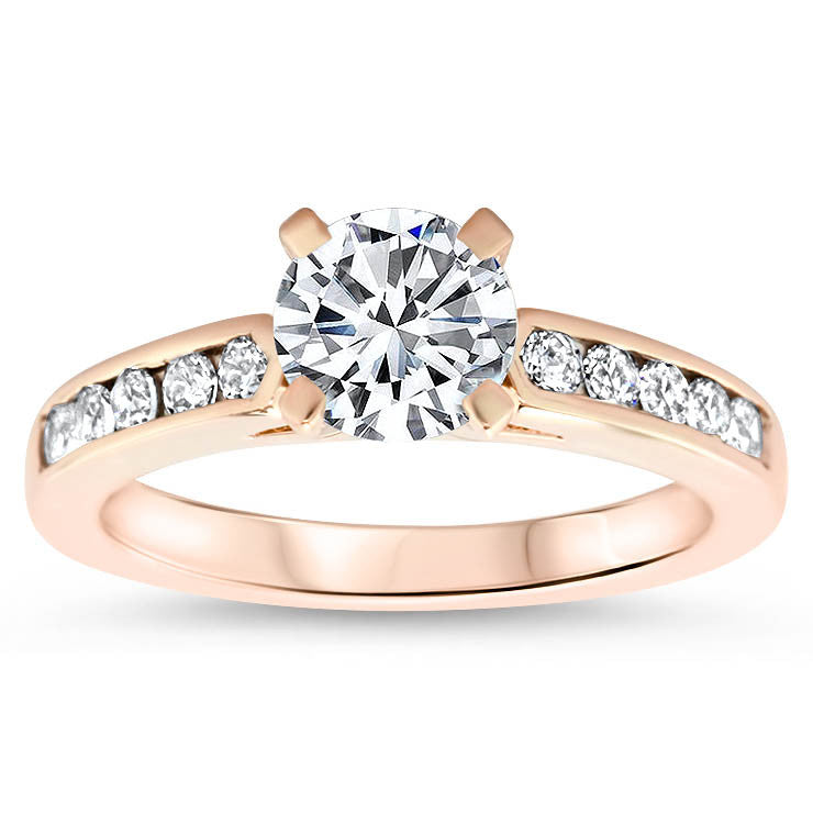 Channel Set Diamond Setting Moissanite Center Engagement Ring - Mona - Moissanite Rings