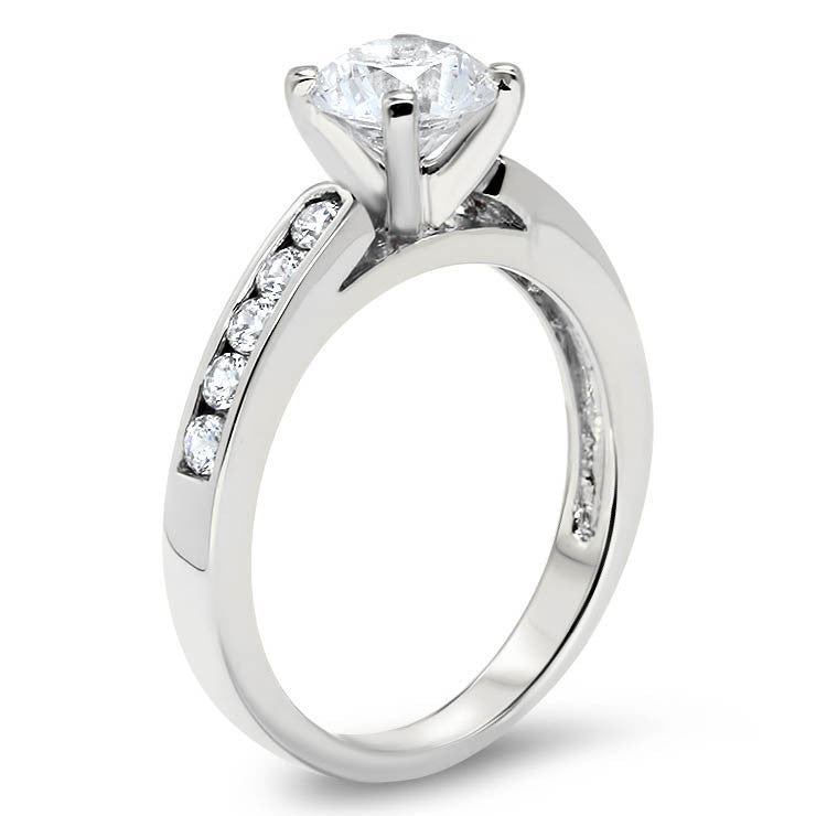 Channel Set Diamond Setting Moissanite Center Engagement Ring - Mona - Moissanite Rings