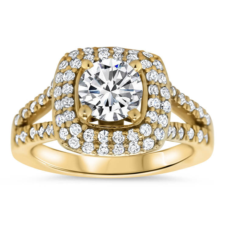 Diamond Pave Halo Split Shank Moissanite Engagement Ring - Bobbi ...