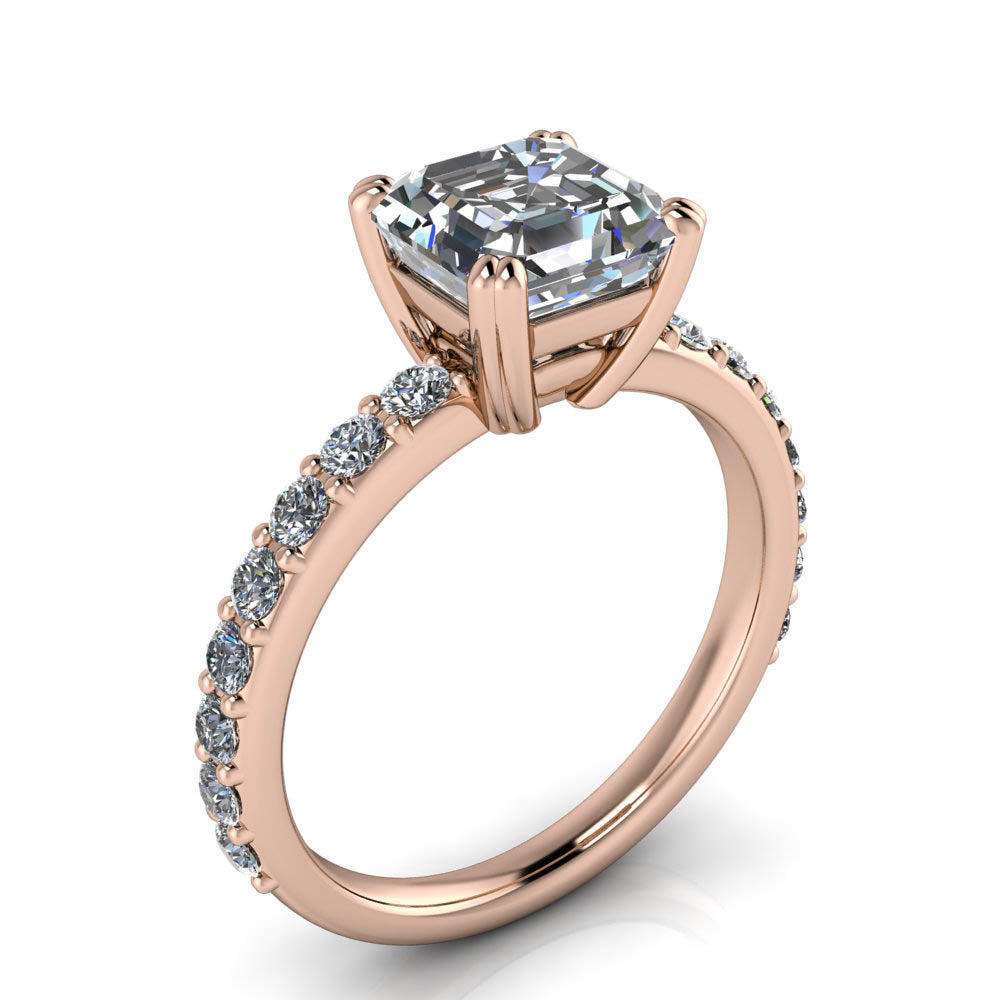 Asscher Cut Moissanite And Diamond Engagement Ring - Rebecca - Moissanite Rings