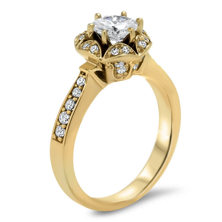 Vintage Inspired Diamond Halo Forever One Moissanite Engagement Ring  - Gwen - Moissanite Rings