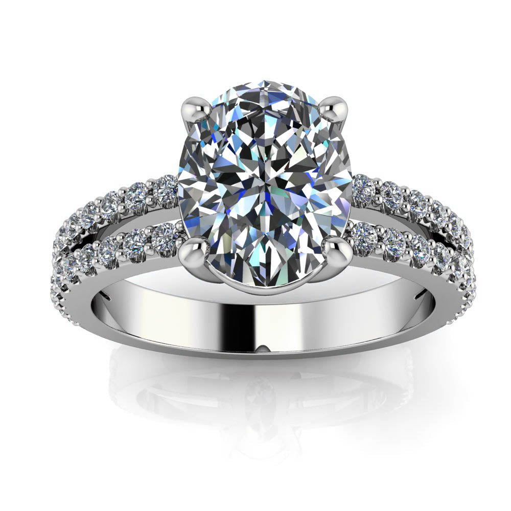 Oval Split Shank Engagement Ring - Emilia - Moissanite Rings