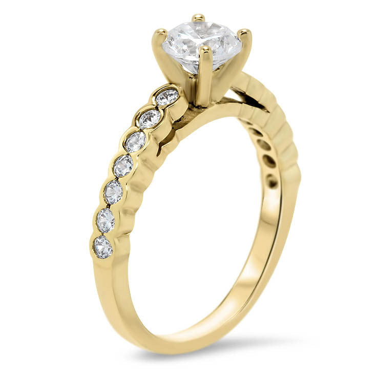 Bezel Set Diamond Engagement Ring and Wedding Band - Nan Matching Set - Moissanite Rings