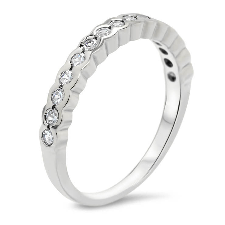 Bezel Set Diamond Wedding Band - Nan Wedding Band - Moissanite Rings