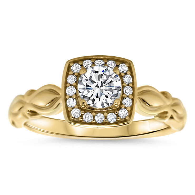 Diamond Halo Solitaire Moissanite Engagement Ring - Isa - Moissanite Rings