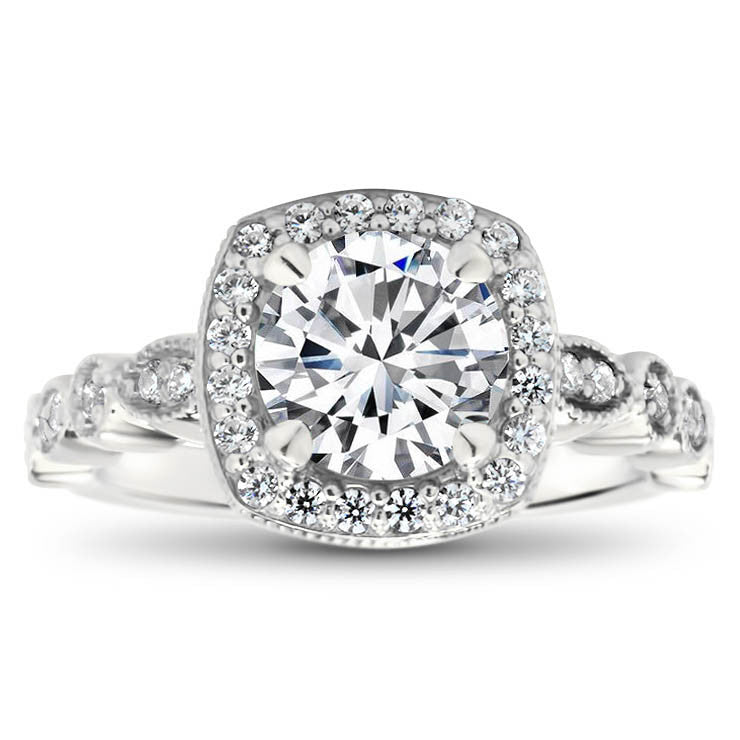 Foreve One Center Vintage Style Diamond Halo Moissanite  Engagement Ring - Noa - Moissanite Rings